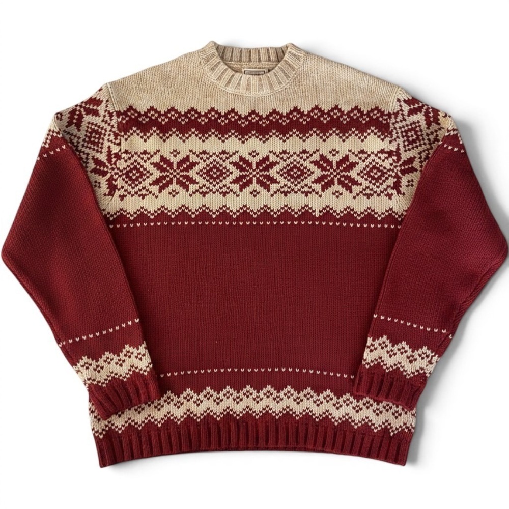 Arizona Jean Company Sweater Mens Large Red Fair Isle Knit Pullover Holiday